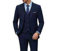 YND Juego de Traje de 2 Botones y 3 Piezas para Hombre, sólido Blazer Chaleco Pantalones y Corbata - Azul - XX-Large 5'9/6'3, 200/210 lbs