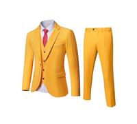 YND Traje ajustado de 3 piezas para hombre, chaqueta de un botón, chaleco y pantalones con corbata, amarillo, M