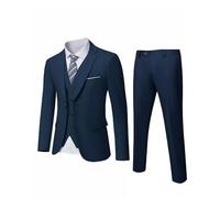 YND Traje ajustado de 3 piezas para hombre, chaqueta de un botón, chaleco y pantalones con corbata, Azul oscuro, XXL