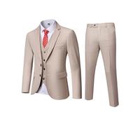 YND Traje ajustado de 3 piezas para hombre, chaqueta de un botón, chaleco y pantalones con corbata, beige, XL