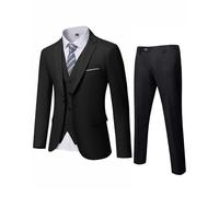YND Traje ajustado de 3 piezas para hombre, chaqueta de un botón, chaleco y pantalones con corbata, blazer sólido para vestido de boda, chaleco de esmoquin y pantalones beige, Negro, XS