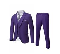 YND Traje ajustado de 3 piezas para hombre, chaqueta de un botón, chaleco y pantalones con corbata, Deep Purple, XS