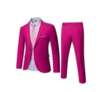 YND Traje ajustado de 3 piezas para hombre, chaqueta de un botón, chaleco y pantalones con corbata, fucsia, S