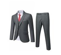 YND Traje ajustado de 3 piezas para hombre, chaqueta de un botón, chaleco y pantalones con corbata, Gris Profunda, XL