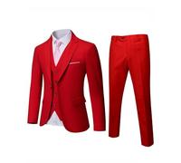 YND Traje ajustado de 3 piezas para hombre, chaqueta de un botón, chaleco y pantalones con corbata, rosso, L