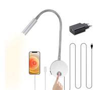YNDD Lámpara LED de Lectura, Luz de Pared con Enchufe y Interruptor Táctil, Brillo Ajustable, Lámpara de Pared con Puerto USB, Montaje en Pared Lámpara de Cuello de Cisne Rotación Flexible de 360°