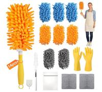 YnewL 14 Plumero Extensible para Swiffer Duster, Paño Reutilizable 360°, con Bolsa de Lavado, Guante, Gancho y Barra Telescópica de Repuesto (Naranja, Azul, Gris)