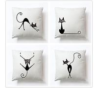 YNGBAAO Fundas de Cojín 40x40cm Gato De Dibujos Animados Blanco Y Negro Funda de Almohada Juego de 4 Cuadrado Terciopelo Doble Cara con Cremallera Invisible Throw Pillow Case para Sofá Coche Exterior