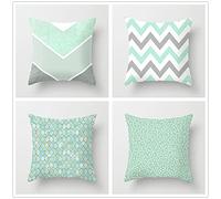 YNGBAAO Juego de 4 Fundas de cojín con Estampado a Doble Cara Cuadradas Algodón de Lino 40x40cm Geometría Verde Menta Funda de Almohada con Cremallera Invisible 16x16inch para Sofá Cama Hogar Coche
