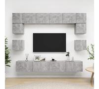 YNGBHFNOP con Almacenamiento Mural 8 Piezas Gris 100x30x30 cm | Set muebles de salón TV 8 pzas madera ingeniería gris hormigón soporte mural armario estéreo con almacenamiento para sala de