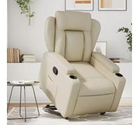 YNGBHFNOP Eléctrico elevable reclinable para Ancianos con Mando Crem | Sillón Reclinable Elevable Eléctrico para Personas Mayores, Cuero Sintético Crema con Mando y Portavasos, Asiento de