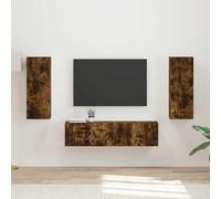 YNGBHFNOP Madera Resistente Diseño Mural Minimalista 30x31x80 cm Marrón | Conjunto de mueble de TV 2 uds. Roble ahumado, Soporte de pared flotante para sala de estar, gabinete multimedia con 2