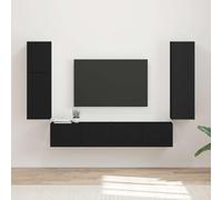 YNGBHFNOP Madera Resistente Moderno armarios de Pared 30x31x100 cm Negro | Conjunto de mueble de TV 4 uds. Negro Madera de ingeniería Montaje en pared Estante Flotante para Salón Sala de estar con 5