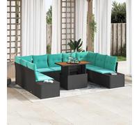 YNGBHFNOP Poliratán Moderno jardín terraza Negro 100x55x73 cm | Conjunto de Sofá de Jardín 10 uds Poliratán 9 Plazas con Mesa de Acacia Almacenamiento Exterior Modular Negro
