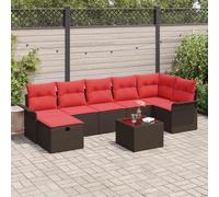 YNGBHFNOP Poliratán Resistente UV Conjunto terraza marrón 297 5x132 5x85 cm | Conjunto de sofá de jardín 8 uds. Marrón y Rojo ratán sintético, Muebles Modulares Exteriores con Mesa Ajustable, Resistente