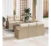 YNGBHFNOP Polirratán Acero Jardín Terraza Rectangular Beige 55x55x37 cm | Juego de Sofá de Jardín 6 Unidades Beige Ratán Sintético con Cojines y Mesa de Vidrio Modular para Terraza Exterior
