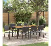 YNGBHFNOP Rattán Sintético Impermeable Moderno Chic 190x90x75 cm Negro | Set de Comedor Exterior 9 Piezas Negro Ratán Sintético Conjunto Jardín Terraza con Sillas Acero Madera Acacia