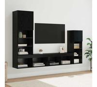 YNGBHFNOP Roble Negro Mueble TV 4 Piezas 30 5x30x90cm | Unidades de pared para TV 4 uds. Roble Negro, Soporte de pared televisor con luces LED, Gabinete de almacenamiento con
