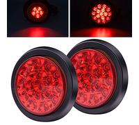 YnGia Luces traseras rojas para remolque, 2 piezas Luz de freno redonda de 4 pulgadas 16 LED Luz trasera para marcador de parada de camión con ojal empotrado 10-30V para camión Remolque Camión