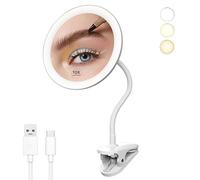 yngtoue Espejo de maquillaje con clip de 6.5 pulgadas con luz, cuello de cisne, espejo de aumento 5x, recarga USB (blanco 5X)