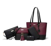 YNIQUE Bolsas de Mujer Señoras Moda Bolso Bandolera Cuero PU Totalizador Bolsos de Hombro Trabajo, Diario Vida, Fiesta 5pcs Set