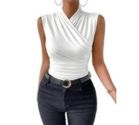 YNIQUE Camiseta de Verano para Mujer Chaleco sin Mangas Cuello en V Cruzadas en el Frente Recortado Crop Top Elegantes AjustadoTops para Fiesta Club
