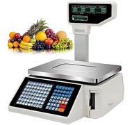 YNIYUJKL Balanza Electrónica Digital para Caja Registradora, Báscula con Etiquetadora, Báscula De Cálculo De Precios Digital, Impresora Térmica, Doble Pantalla Frontal Y Tras