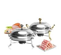 YNIYUJKL Calentador Redondo De Acero Inoxidable para Bufé, Tamaño Completo, con Tapa Visible, Bandeja para Comida Y Depósito De Combustible, Plateado, 24 Cm,Gold-22cm