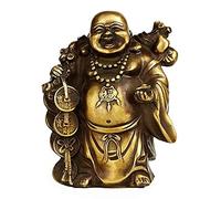 YNIYUJKL Estatua De Buda Sonriente De La Suerte Feng Shui Latón Buda Sonriente Y Feliz Sosteniendo Un Lingote Estatua De Decoración Figura De Maitreya Llevando Una Bolsa De Dinero Decoraciones