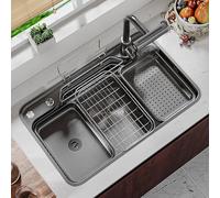 YNIYUJKL Fregadero De Cocina Empotrable con Grifo Tipo Cascada, Fregadero De Bar De Un Solo Seno Bajo Encimera, Fregadero Profundo De Acero Inoxidable Estilo Granja Moderna,Black-82 * 48 * 22cm