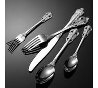 YNIYUJKL Juego De Cubiertos De Plata, 5/20/30/40/50/60 Piezas, Acero Inoxidable 304, Juego De Cuchillos, Tenedores Y Cucharas Palace Tableware, Vajilla Retro, Cuchillo P,Silver-20 Pieces for 4