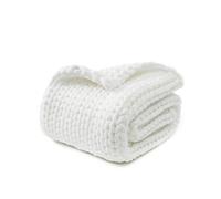 YNM Manta Original Tejida a Mano, Suave, Transpirable y portátil, de Punto Grueso, de Peso Medio, para sofá, Cama y más, Elegante Pieza de decoración para el hogar (Blanco, 100 x 130 cm)