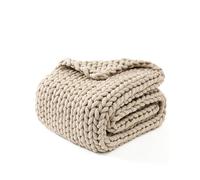 YNM Manta Original Tejida a Mano, Suave, Transpirable y portátil, de Punto Grueso, de Peso Medio, para sofá, Cama y más, Elegante Pieza de decoración para el hogar (Beige, 100 x 130 cm)
