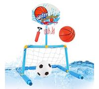 Ynnhik Juego Piscina Flotante 2 En 1 Baloncesto Y Fútbol | Portería Agua con Aro Basketball Incluye 2 Pelotas Y Bomba | Juguete Agua para Niños Adultos Piscina Playa Jardín Diversión Familiar