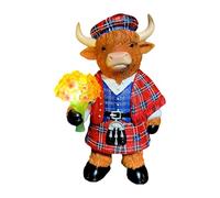 Ynnhik Resin Home - Scottish Calf Statue Figurine, Rustic Flower Holding Sculpture, Charming Highland Design | Cute Accent Piece for Living Room Bedroom Kitchen Office Shelf Table Bar E