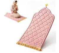 YNNHUDEEP Alfombra acolchada de oración musulmana, suave, estilo turco, alfombra de oración para llevar, para Eid Viajes, Ramadán, musulmanes islámicos (rosa)