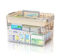 YNNHUDEEP Caja Medicamentos, Casero Transparente de Doble Cajas Almacenaje Plastico con Asas, Caja Organizadora Plastico para botiquin casa