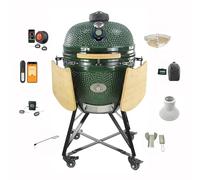 YNNI KAMADO TQTT23GR XL - Parrilla de 23 pulgadas, verde, alimentador de chips, paquete, barbacoa, cerámica, huevo, ahumador, TQTT23GR