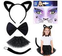 YNOUYRS 5 Piezas de Disfraz de Gato, Cola de Gato y Diadema Orejas de Gato, Pegatina, Estrella Lentejuelas Baile Tutú, Pajarita, para Niña Carnaval Halloween Fiesta Cosplay de Gato