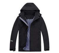 Ynport Crefreak Hombre Chaqueta Impermeable Para lluvia al Aire Libre Impermeable Impermeable Traje de lluvia a Prueba de Viento con Capucha Desmontable y Bolsillo con Cremallera, Negro, L