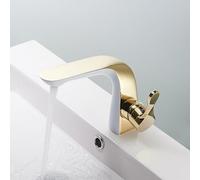 YNPPLGTJC Venta al por Mayor y al por Menor Montaje en Cubierta Cascada Baño Lavabo Grifo Vanity Vessel Fregaderos Grifo Mezclador Grifo de Agua fría y Caliente(White Gold)