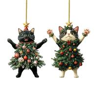 YNPQTDS 10 piezas de decoración para árbol de Navidad de gato, 8 x 6 cm, acrílico 2D, de animales, lindos gatos, colgantes con vestidos de árboles de Navidad, de gato