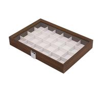 YNPQTDS Caja expositora de roca con tapa de cristal, 24 rejillas | Rock Collection - Vitrina para piedras pequeñas, especímenes minerales, escritorio, sala de estudio, aula, beige