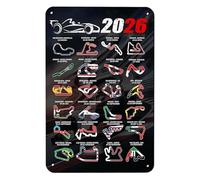 YNR Pósteres de diseño de pista de carreras de Fórmula 2026, cartel de metal de circuito de Grand Prix F1 de 20 x 30 cm, obra de arte de aluminio con paneles de pared de circuitos F1, póster de