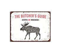 YNRBGDFR Letrero de metal vintage The Butcher Guide, con diseño de corte de alce, para el hogar, cocina, restaurante, bar, decoración de pared, 12 x 16 pulgadas