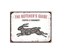 YNRBGDFR Letrero de metal vintage The Butcher Guide con diseño retro de corte de conejo, para el hogar, cocina, restaurante, bar, decoración de pared, 12 x 16 pulgadas