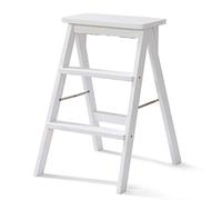 YNSHOP Escalera Plegable Taburete Alto De Cocina Escalera De Tres Escalones for El Hogar Taburete De Madera Material De Pino (Color : Blanco, S : 42x48x64cm)