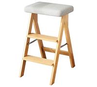 YNSHOP Taburete Alto De Cocina Taburete Plegable Escalera De Madera Maciza for El Hogar Taburete De Bar con Cojín (Color : Wood Color(B), S : 68CM)