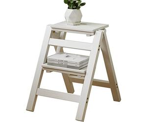 YNSHOP Taburete De Madera Escalera De Cocina Escalera De Madera Plegable Escalera De Dos Peldaños Banco De Madera Estante De Almacenamiento for El Hogar (Color : Blanco, S : 38.5x38.5x50cm)