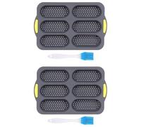 Ynusgeyx 2X Molde de Silicona, Molde para Panecillos de Hot Dog con Pincel de Aceite, Molde Antiadherente para Hornear Pan Francés con 6 Canales, Molde para Pan Francés para Hot Dog